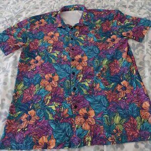 HANDUP Apparel Men Dirt Surfin' Floral  FlexGrid Button Up Polo Shirt XL